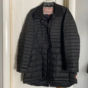 Hunter Original Refined Down Coat Women's Large Black Puffer Full Zip Mid Length